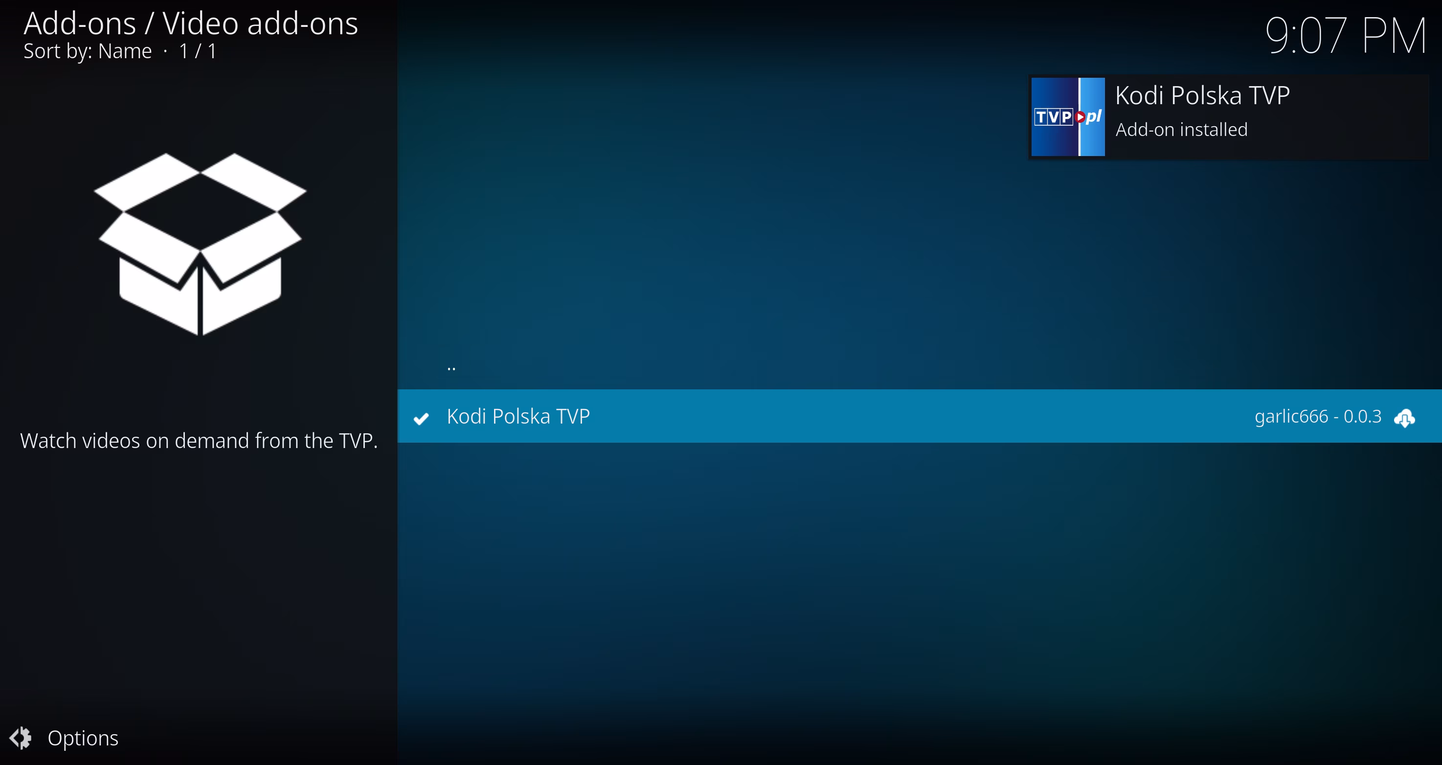 Kodi wiadomość o pomyślnej instalacji