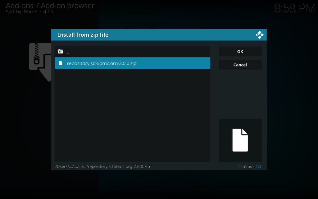 Kodi dodajemy dodatek, kontunuacja instalacji z pliku zip