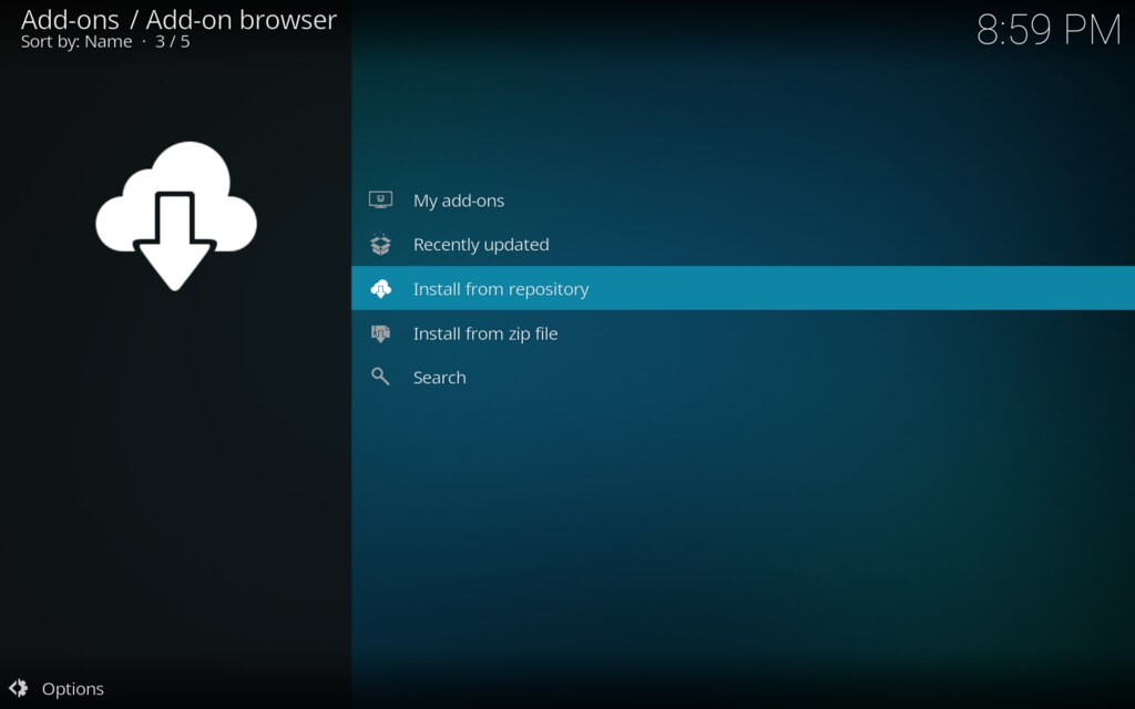 Kodi dodajemy dodatek, instalacja z repozytorium