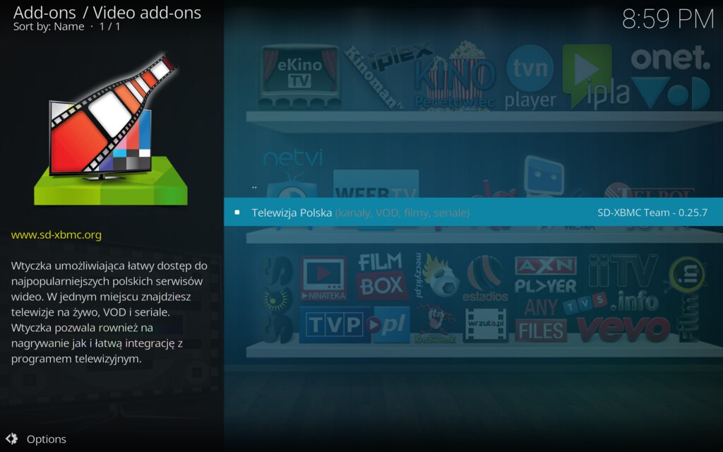 Kodi dodajemy dodatek, wyb&oacute;r dodatku do oglądania polskich telewizji