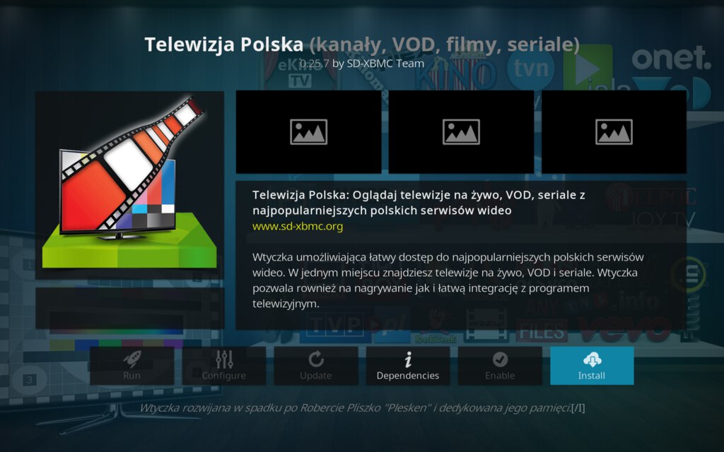 Kodi dodajemy dodatek, instalacja dodatku Telewizja Polska