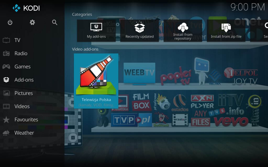Kodi używamy dodatek Telewizja Polska
