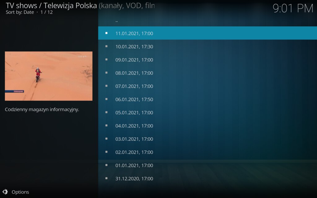 Kodi używamy dodatek Telewizja Polska, Teleexpress