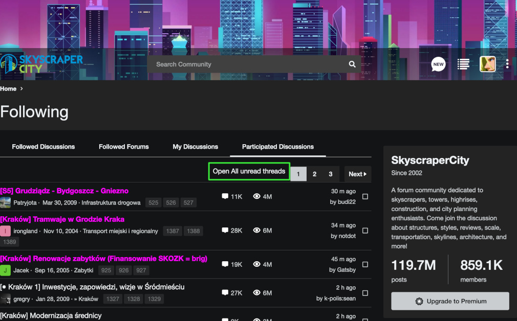 skyscrapercity.com, nowy link do otwierania nieprzeczytanych wątk&oacute;w