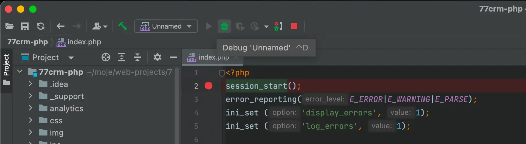 IntelliJ Idea debugowanie kodu PHP, breakpoint