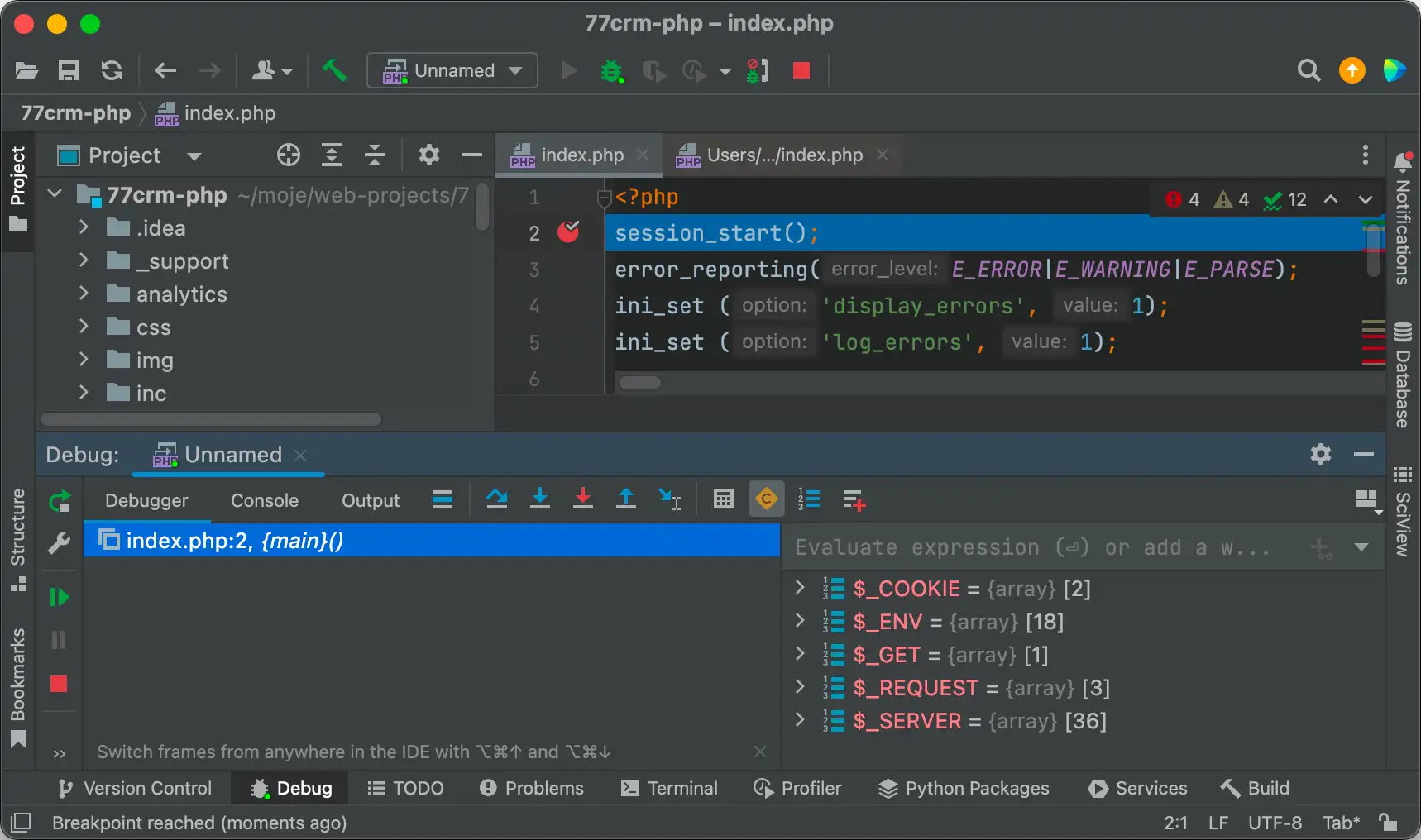 IntelliJ Idea debugowanie kodu PHP, aktywna linia kodu
